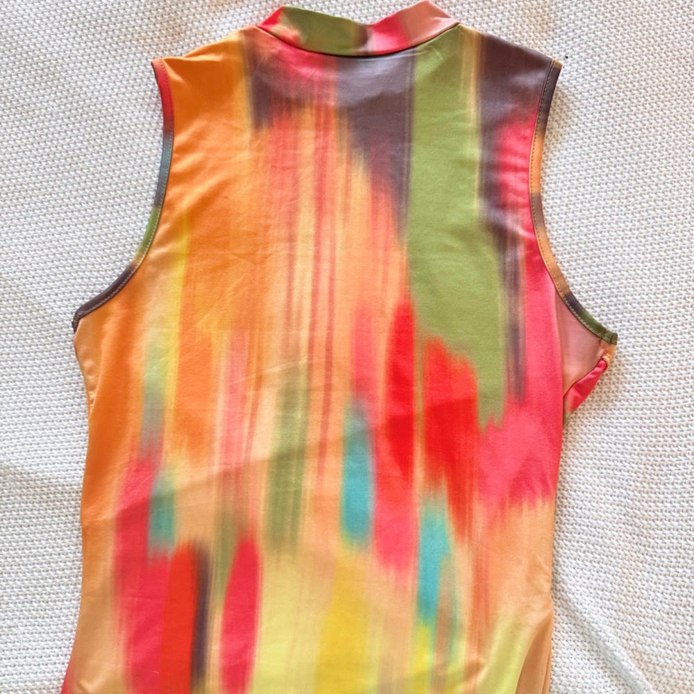Bodycon Stretchy Multicolor Sleeveless Maxi Dress w Mock Neck - Picture 13 of 16